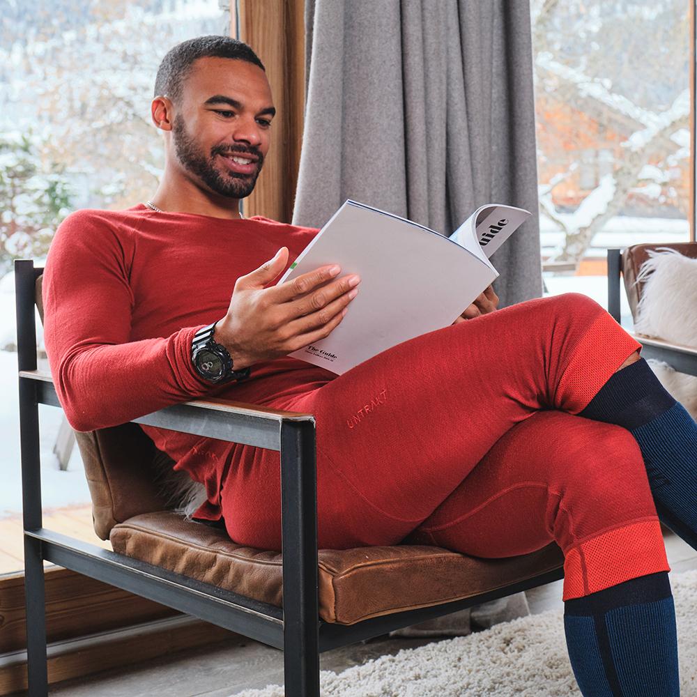 Untrakt Mens Celestine Merino Blend Long Sleeve Baselayer (Rust/Beacon) - Unbound Supply Co.
