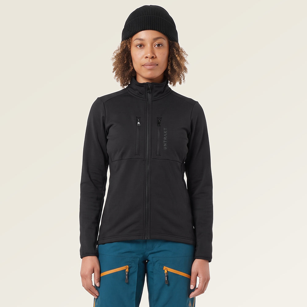 Womens Flurospar Hoodless Full Zip Grid Fleece (Black) ✦AI