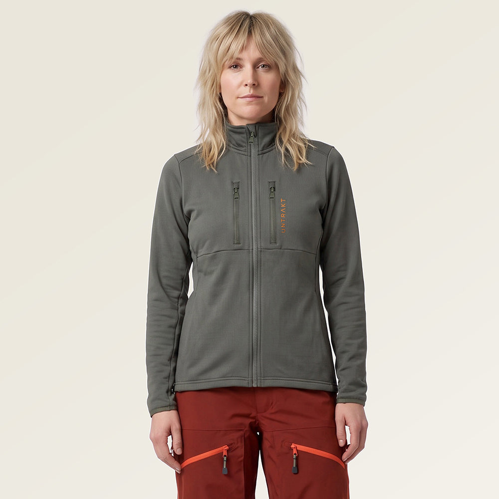 Womens Flurospar Hoodless Full Zip Grid Fleece (Khaki) ✦AI