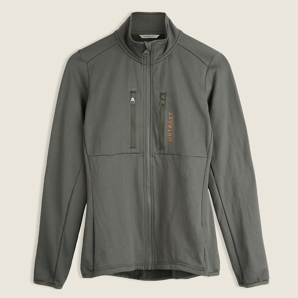 Womens Flurospar Hoodless Full Zip Grid Fleece (Khaki)
